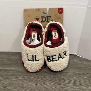 Dearfoams Lil Bear Slippers Sherpa Clog Size 13-1 Kids Toddler Bedroom Plaid‎